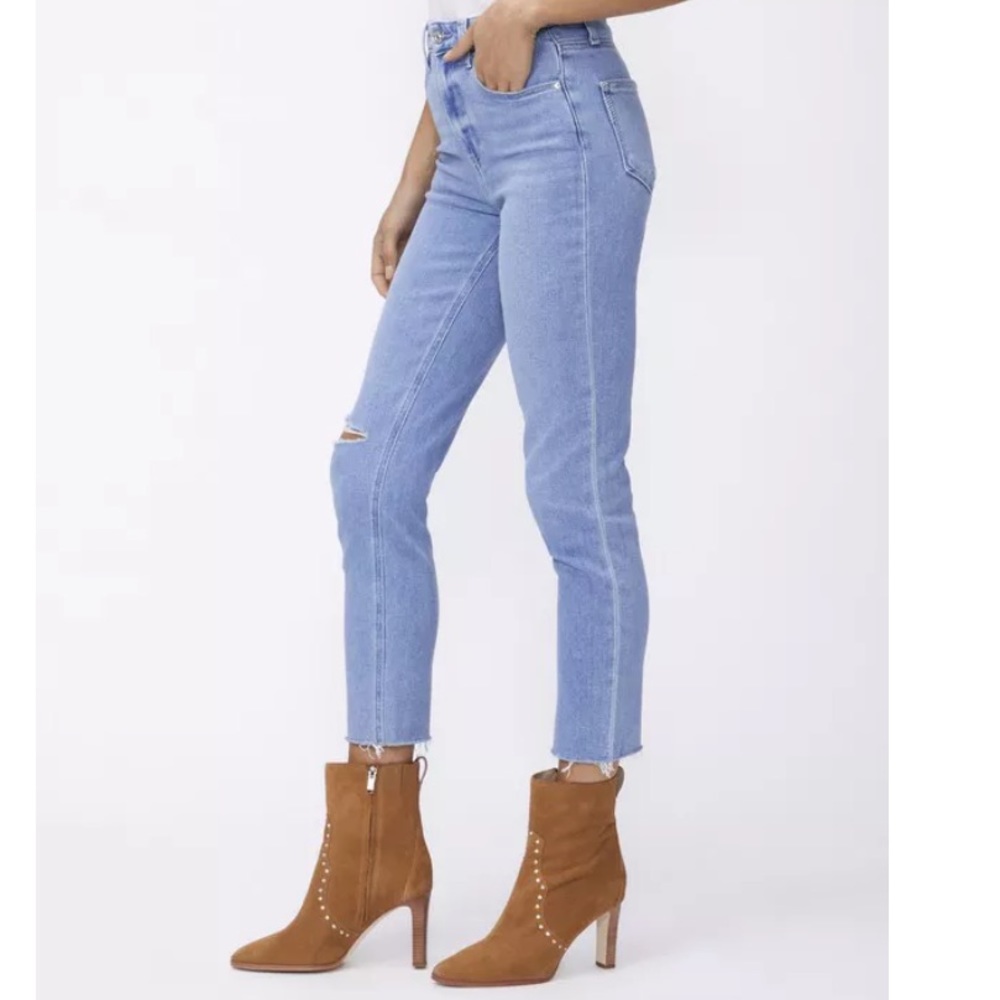 PAIGE High Rise Sarah Slim Crop Jean in Cruiser Destructed 28 - Picture 4 of 15